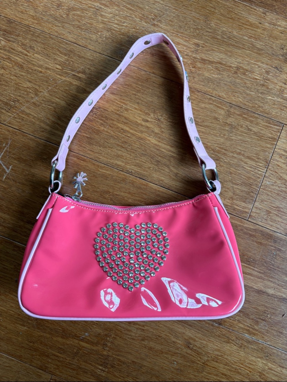 Y2K Pink Heart-Studded Women's Shoulder Bag